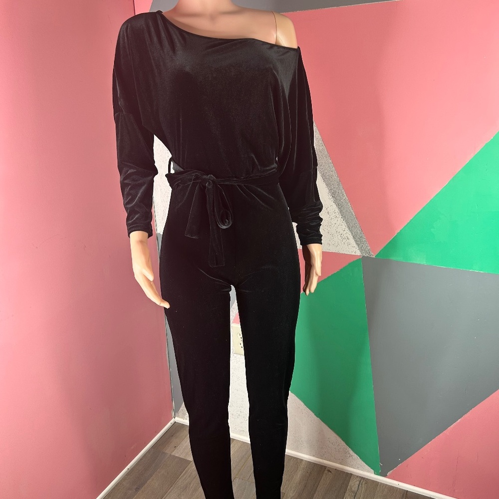 Black velvet jumpsuit